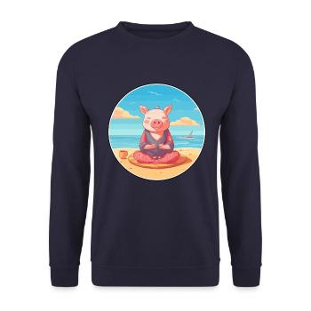 Schwein Karikatur Yoga Strand Sommer Illustration - Unisex Pullover - Navy - Vorne - Alina (178cm) & Michal (187cm)