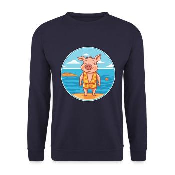 Schwein Aquarell Cartoon Kawaii Clipart Tier - Unisex Pullover - Navy - Vorne - Alina (178cm) & Michal (187cm)