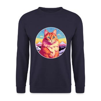 Ingwer Langhaar Katze Bunte Karikatur Aquarell il - Unisex Pullover - Navy - Vorne - Alina (178cm) & Michal (187cm)