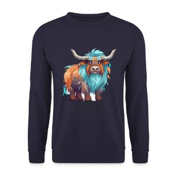 Yak buntes Aquarell Cartoon Kawaii Tier - Unisex Pullover - Navy - Vorne - Alina (178cm) & Michal (187cm)