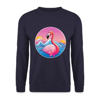 Flamingo Aquarell Cartoon Kawaii Haustier Tier Colo - Unisex Pullover - Navy - Vorne - Alina (178cm) & Michal (187cm)