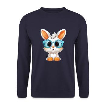 Hase mit Brille Cartoon Kawaii Illustration - Unisex Pullover - Navy - Vorne - Alina (178cm) & Michal (187cm)