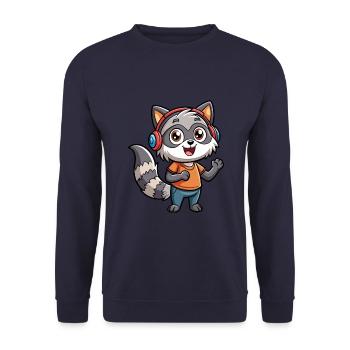 Waschbär Lustige Zeichentrickfigur Kopfhörer Musik - Unisex Pullover - Navy - Vorne - Alina (178cm) & Michal (187cm)