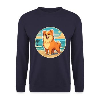 Pommersche Deutsche Spitz Hunderasse Cartoon Kawaii - Unisex Pullover - Navy - Vorne - Alina (178cm) & Michal (187cm)