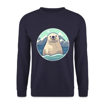 Siegel Aquarell Karikatur Kawaii Haustier Tier Bunt - Unisex Pullover - Navy - Vorne - Alina (178cm) & Michal (187cm)