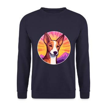 Ibizan Hound Hund Rasse Cartoon Kawaii Aquarell - Unisex Pullover - Navy - Vorne - Alina (178cm) & Michal (187cm)