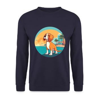 Deutsche Bracke Hund Rasse Cartoon Kawaii Clipart - Unisex Pullover - Navy - Vorne - Alina (178cm) & Michal (187cm)