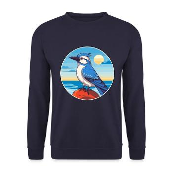 Blauer Eichelhäher Aquarell Cartoon Kawaii Clipart Tier - Unisex Pullover - Navy - Vorne - Alina (178cm) & Michal (187cm)