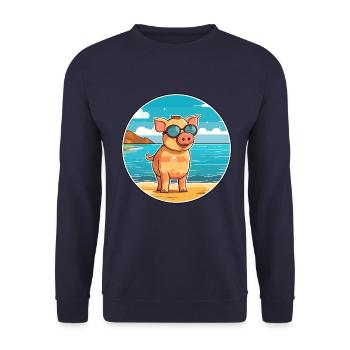 Schwein Aquarell Cartoon Kawaii Clipart Tier - Unisex Pullover - Navy - Vorne - Alina (178cm) & Michal (187cm)
