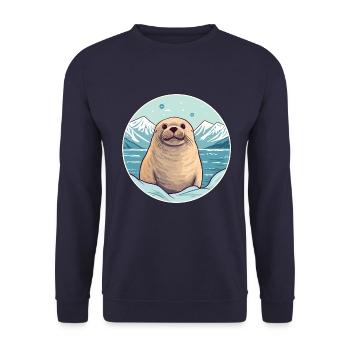 Siegel Aquarell Karikatur Kawaii Haustier Tier Bunt - Unisex Pullover - Navy - Vorne - Alina (178cm) & Michal (187cm)