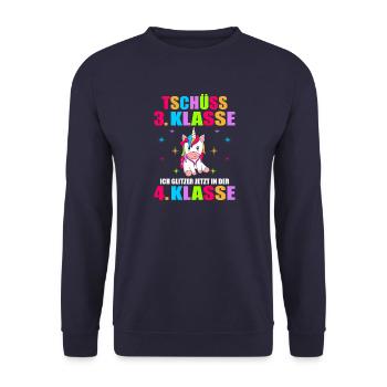 Tschüss 3.Klasse Ich Glitzer Jetzt In Der 4.Klasse - Unisex Pullover - Navy - Vorne - Alina (178cm) & Michal (187cm)
