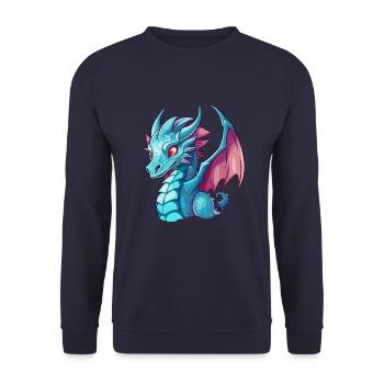 Drache Buntes Aquarell Cartoon Kawaii Tier - Unisex Pullover - Navy - Vorne - Alina (178cm) & Michal (187cm)