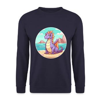 Drache Aquarell Karikatur Kawaii Clipart Tier - Unisex Pullover - Navy - Vorne - Alina (178cm) & Michal (187cm)