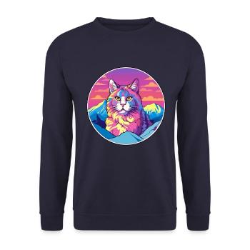 Selkirk Rex Katze Bunte Karikatur Aquarell Illust - Unisex Pullover - Navy - Vorne - Alina (178cm) & Michal (187cm)