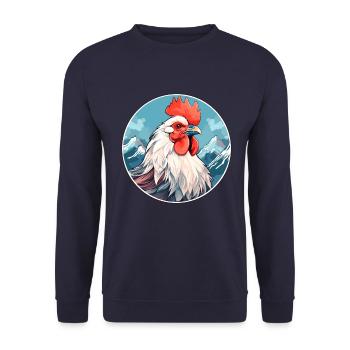 Hahn Aquarell Karikatur Kawaii Haustier Tier Farbe - Unisex Pullover - Navy - Vorne - Alina (178cm) & Michal (187cm)