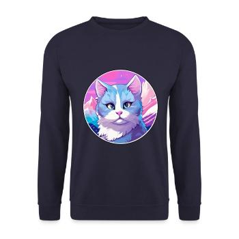 Russische blaue Katze bunte Karikatur Aquarell Illus - Unisex Pullover - Navy - Vorne - Alina (178cm) & Michal (187cm)