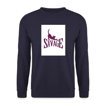 Wilde Katze auf fetter Schrift - Unisex Pullover - Navy - Vorne - Alina (178cm) & Michal (187cm)