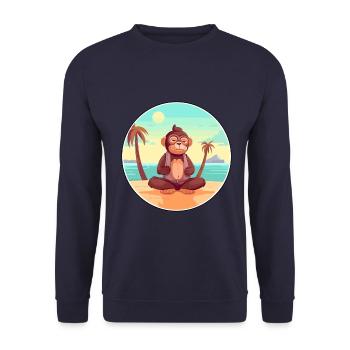 Affe-Cartoon-Yoga-Strand-Sommer-Illustration - Unisex Pullover - Navy - Vorne - Alina (178cm) & Michal (187cm)