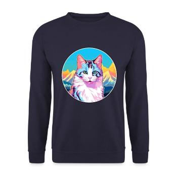 Japanische Bobtail-Katze Buntes Cartoon-Aquarell I - Unisex Pullover - Navy - Vorne - Alina (178cm) & Michal (187cm)