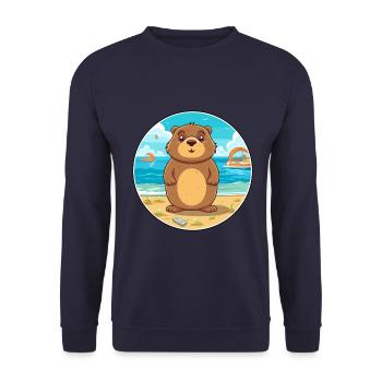Gopher Aquarell Cartoon Kawaii Clipart Tier - Unisex Pullover - Navy - Vorne - Alina (178cm) & Michal (187cm)