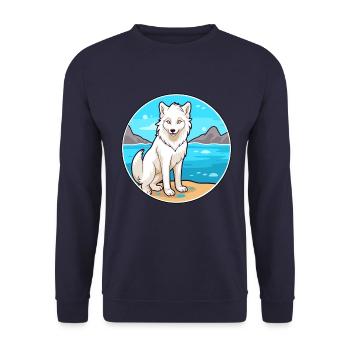 Arktischer Wolf Aquarell Cartoon Kawaii Clipart Haustier - Unisex Pullover - Navy - Vorne - Alina (178cm) & Michal (187cm)