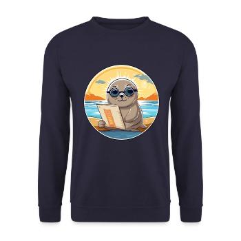 Siegel Niedliche Lustige Karikatur Kawaii Buch Strand - Unisex Pullover - Navy - Vorne - Alina (178cm) & Michal (187cm)