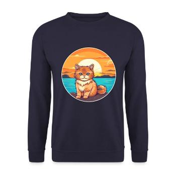 Katze lustige Karikatur Kawaii Strand Illustration - Unisex Pullover - Navy - Vorne - Alina (178cm) & Michal (187cm)
