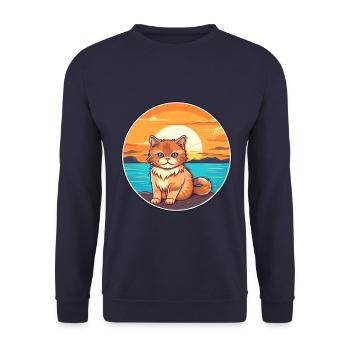 Katze lustige Karikatur Kawaii Strand Illustration - Unisex Pullover - Navy - Vorne - Alina (178cm) & Michal (187cm)