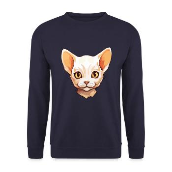 Devon Rex Katze Cartoon Aquarell Illustration - Unisex Pullover - Navy - Vorne - Alina (178cm) & Michal (187cm)