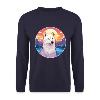 Arktischer Wolf Bunte Aquarell-Karikatur Kawaii Haustier - Unisex Pullover - Navy - Vorne - Alina (178cm) & Michal (187cm)