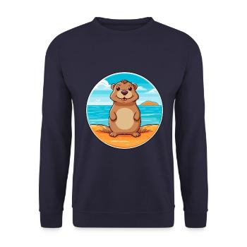 Gopher Aquarell Cartoon Kawaii Clipart Tier - Unisex Pullover - Navy - Vorne - Alina (178cm) & Michal (187cm)