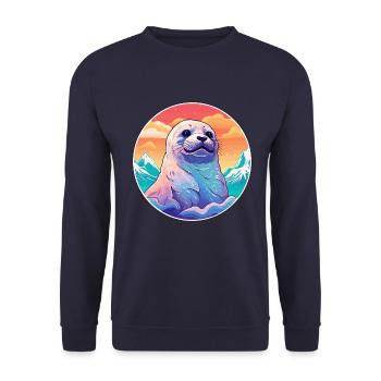Siegel Aquarell Karikatur Kawaii Haustier Tier Bunt - Unisex Pullover - Navy - Vorne - Alina (178cm) & Michal (187cm)