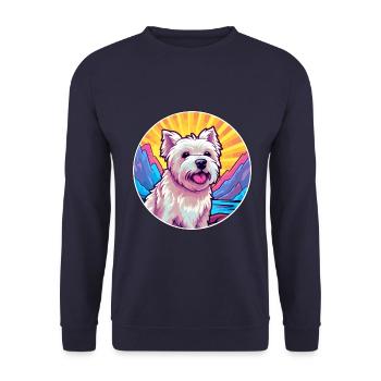 West Highland White Terrier Hunderasse Cartoon Kawa - Unisex Pullover - Navy - Vorne - Alina (178cm) & Michal (187cm)