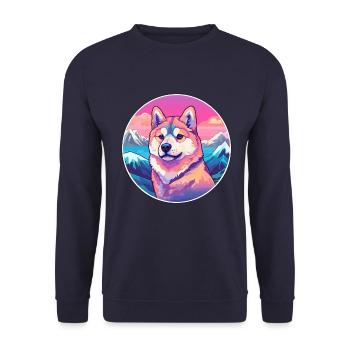 Shikoku Hunderasse Cartoon Kawaii Aquarell - Unisex Pullover - Navy - Vorne - Alina (178cm) & Michal (187cm)