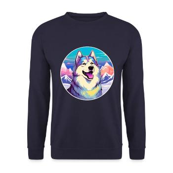 Malamute Alaska Hunderasse Cartoon Kawaii Watercol - Unisex Pullover - Navy - Vorne - Alina (178cm) & Michal (187cm)