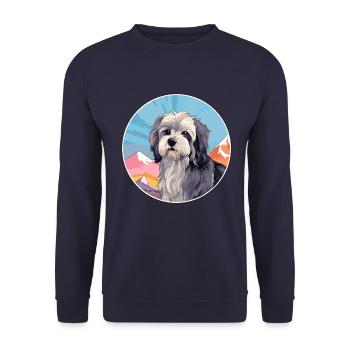 Lowchen Hunderasse Karikatur Kawaii Aquarell - Unisex Pullover - Navy - Vorne - Alina (178cm) & Michal (187cm)