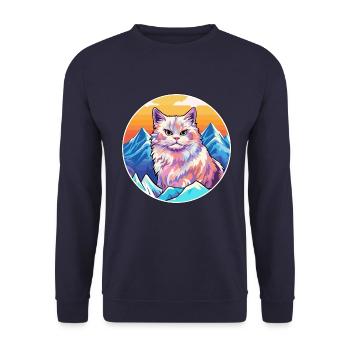 Deutsche Rex-Katze Bunte Karikatur Aquarell Illustration - Unisex Pullover - Navy - Vorne - Alina (178cm) & Michal (187cm)