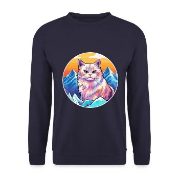 Deutsche Rex-Katze Bunte Karikatur Aquarell Illustration - Unisex Pullover - Navy - Vorne - Alina (178cm) & Michal (187cm)