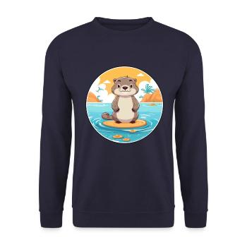 Otter Aquarell Cartoon Kawaii Clipart Tier - Unisex Pullover - Navy - Vorne - Alina (178cm) & Michal (187cm)