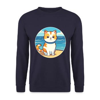 Katze Aquarell Karikatur Kawaii Clipart Tier - Unisex Pullover - Navy - Vorne - Alina (178cm) & Michal (187cm)