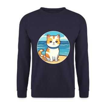 Katze Aquarell Karikatur Kawaii Clipart Tier - Unisex Pullover - Navy - Vorne - Alina (178cm) & Michal (187cm)