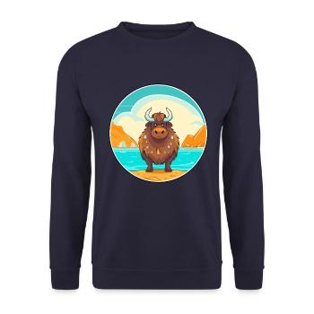Yak Aquarell Cartoon Kawaii Clipart Tier - Unisex Pullover - Navy - Vorne - Alina (178cm) & Michal (187cm)