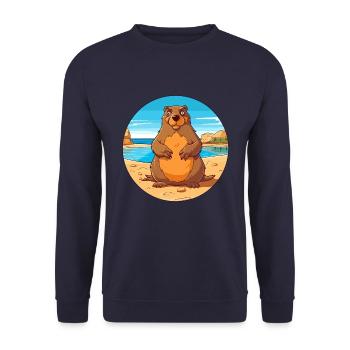 Und täglich grüßt das Murmeltier Aquarell Karikatur Kawaii Clipart Tier - Unisex Pullover - Navy - Vorne - Alina (178cm) & Michal (187cm)