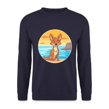 Kojote Aquarell Cartoon Kawaii Clipart Tier - Unisex Pullover - Navy - Vorne - Alina (178cm) & Michal (187cm)