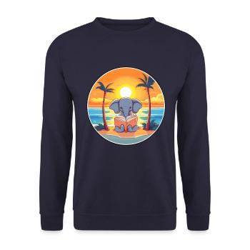 Elefant Niedlich Lustige Karikatur Kawaii Buch Strand - Unisex Pullover - Navy - Vorne - Alina (178cm) & Michal (187cm)