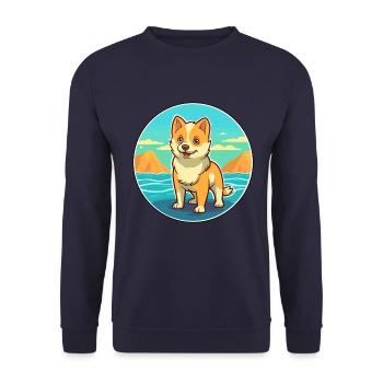 Shikoku Hund Rasse Cartoon Kawaii Clipart Hund Haustier - Unisex Pullover - Navy - Vorne - Alina (178cm) & Michal (187cm)