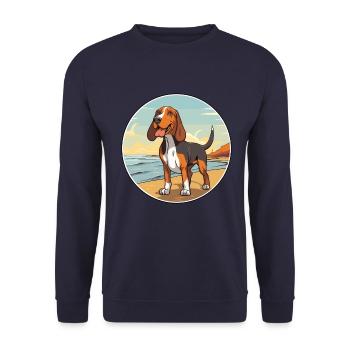 Poitevin Hund Rasse Cartoon Kawaii Clipart - Unisex Pullover - Navy - Vorne - Alina (178cm) & Michal (187cm)