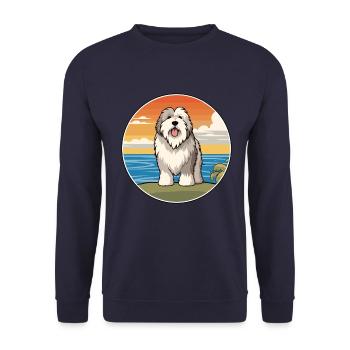 Alter englischer Schäferhund Hund Rasse Cartoon Kawaii Hund - Unisex Pullover - Navy - Vorne - Alina (178cm) & Michal (187cm)