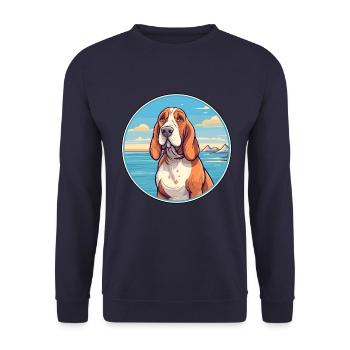 Basset Bleu de Gascogne Hunderasse Cartoon Kawaii - Unisex Pullover - Navy - Vorne - Alina (178cm) & Michal (187cm)