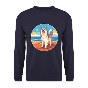 Alaskan Malamute Hund Rasse Cartoon Kawaii Clipart - Unisex Pullover - Navy - Vorne - Alina (178cm) & Michal (187cm)